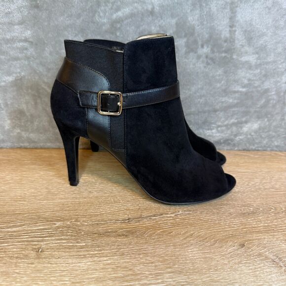 Marc Fisher Shimmee Black Suede Leather Peep Toe High Heels Women's Size 9 - Picture 8 of 10